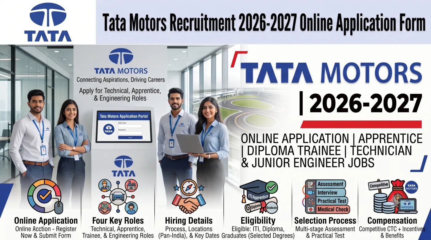 Tata Motors Recruitment 2026-2027 Online Application Form, Apprentice, Diploma Trainee, Technician & Junior Engineer Jobs, Eligibility & Salary