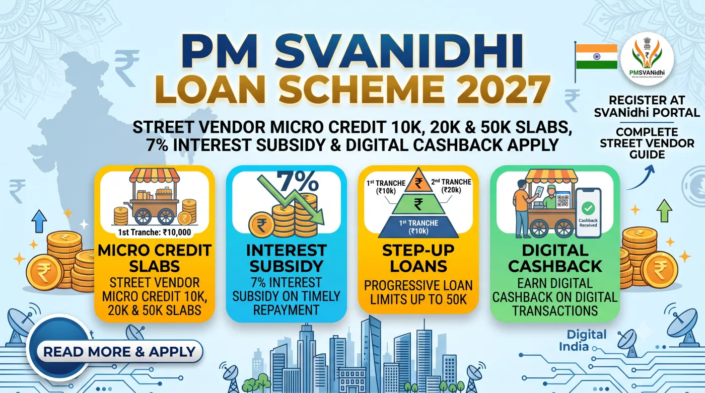 PM SVANidhi Loan Scheme 2027: Street Vendor Micro Credit 10k, 20k & 50k Slabs, 7% Interest Subsidy & Digital Cashback Apply