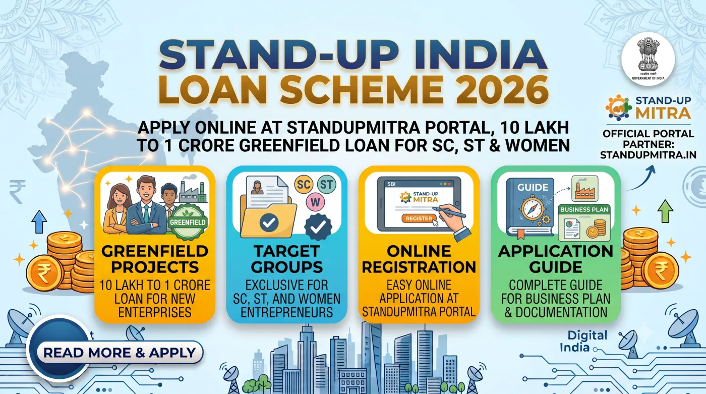 Stand-Up India Loan Scheme 2026: Apply Online at StandUpMitra Portal, 10 Lakh to 1 Crore Greenfield Loan for SC, ST & Women