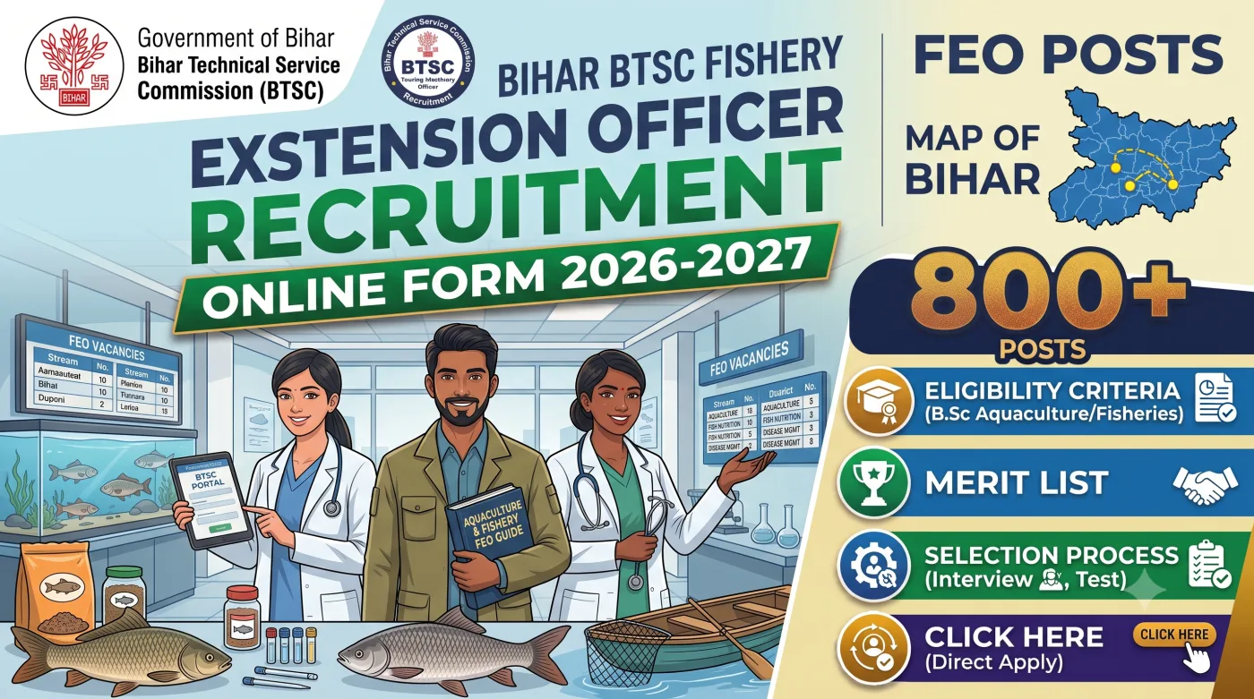 Bihar BTSC Fishery Extension Officer Recruitment 2026-2027 Bihar BTSC Fishery Extension Officer Recruitment 2026-2027