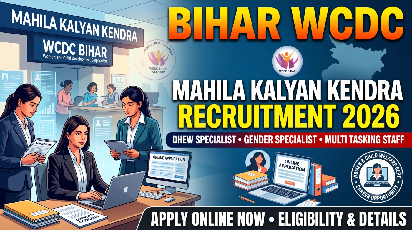 Bihar WCDC Mahila Kalyan Kendra Recruitment 2026 Bihar WCDC Mahila Kalyan Kendra Recruitment 2026